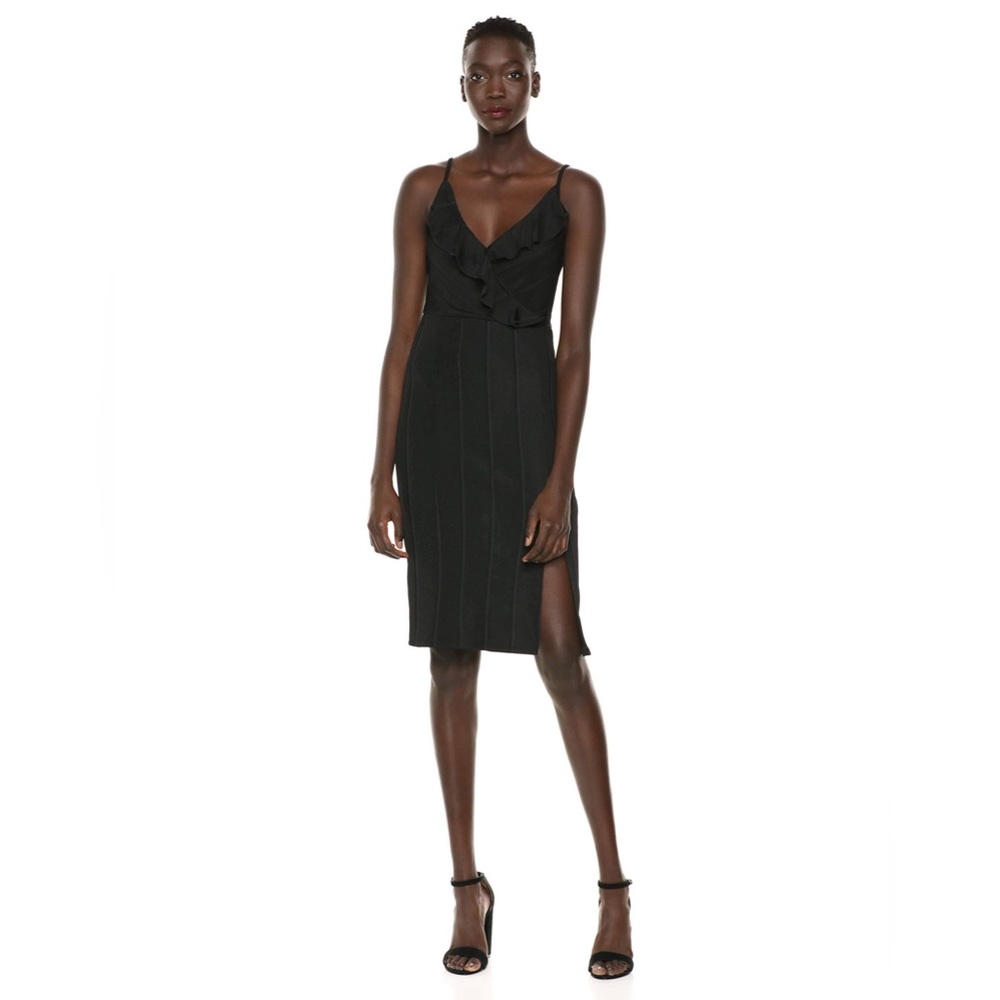 BCBGeneration Ribbed Strap Black Midi Dress